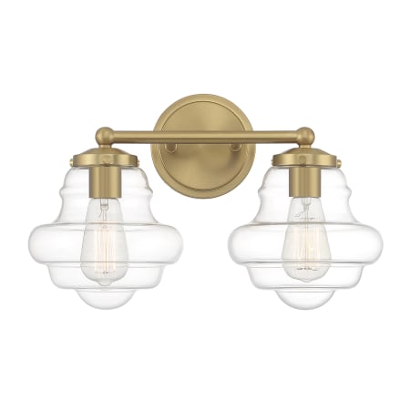 Bellevue 2 Light 17" Wide Vanity Light with Clear Glass Shades Natural Brass