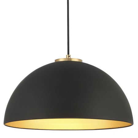 Bellevue 18" Wide Pendant with a black dome shade Matte Black / Natural Brass