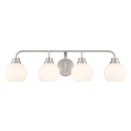 Bellevue 4 Light 32" Wide Vanity Light with Opal Glass Shades Brushed Nickel