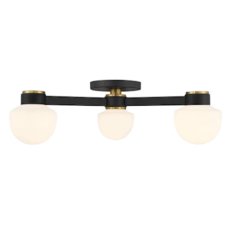 Bellevue 3 Light 30" Wide Semi-Flush Ceiling Fixture with Opal Glass Shades Matte Black / Natural Brass