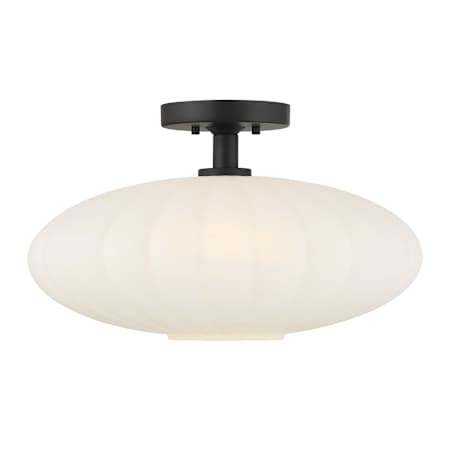 Bellevue 18" Wide Semi-Flush Ceiling Fixture with Strié Glass Shade Matte Black