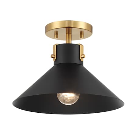 Bellevue 12" Wide Semi-Flush Ceiling Fixture Matte Black / Natural Brass