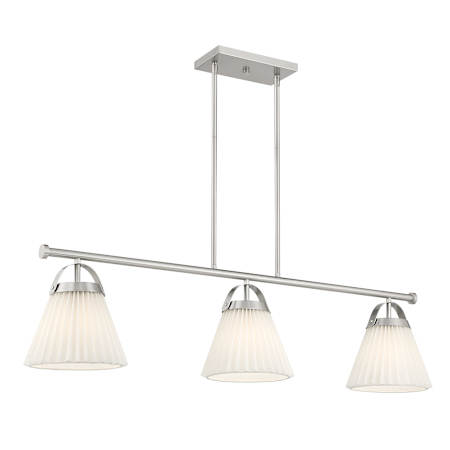 Bellevue 3 Light 39" Wide Linear Chandelier with Knife-Pleated Fabric Shades Brushed Nickel