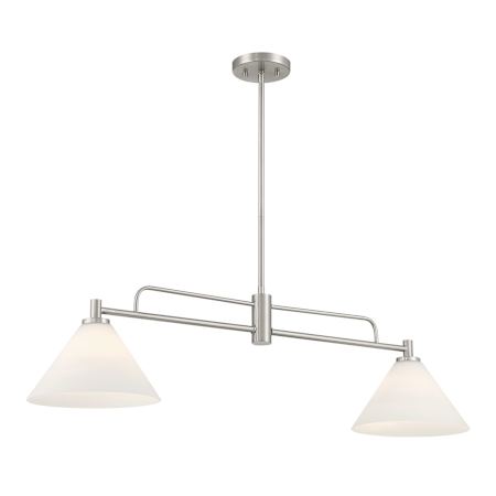 Bellevue 2 Light 40" Wide Linear Chandelier with Opal Glass Shades Brushed Nickel