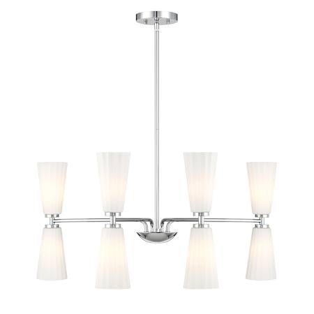 Bellevue 8 Light 32" Wide Chandelier with White Fluted Glass Shades Chrome