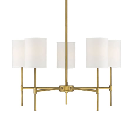 Bellevue 5 Light 25" Wide Drum Chandelier with a white drum shade Natural Brass