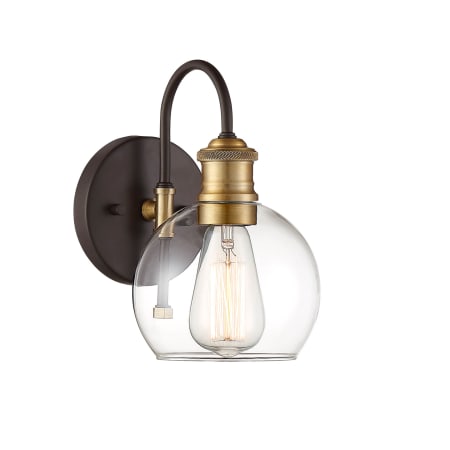 Bellevue 10" Tall Outdoor Wall Sconce with Globe Shade Oil Rubbed Bronze / Natural Brass