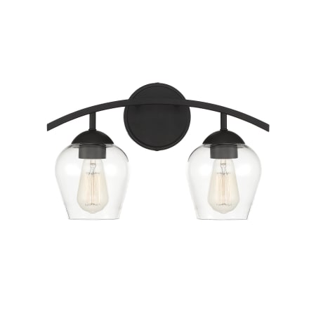 Bellevue 2 Light 16" Wide Bathroom Vanity Light with Clear Glass Shades Matte Black