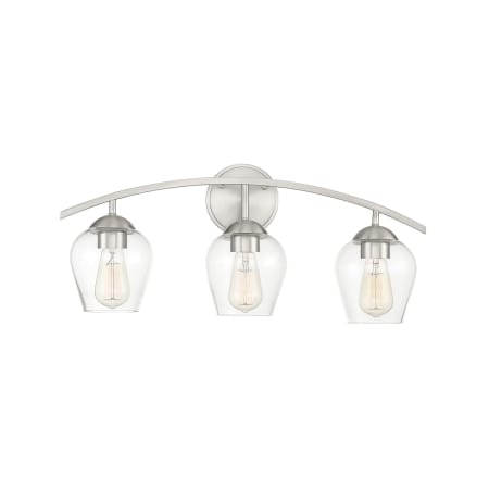 Bellevue 3 Light 24" Wide Bathroom Vanity Light with Clear Glass Shades Brushed Nickel