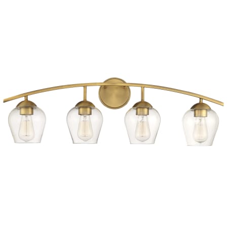 Bellevue 4 Light 33" Wide Bathroom Vanity Light with Clear Glass Shades Natural Brass