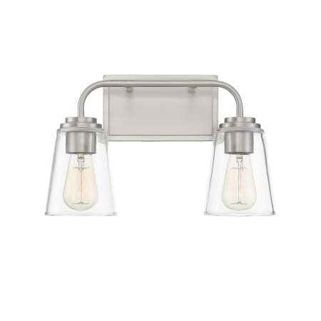 Bellevue 2 Light 15" Wide Bathroom Vanity Light with Tapered Clear Glass Shades Brushed Nickel