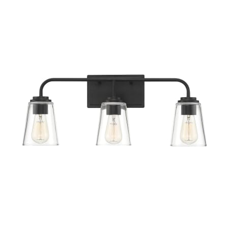 Bellevue 3 Light 24" Wide Bathroom Vanity Light with Tapered Clear Glass Shades Matte Black