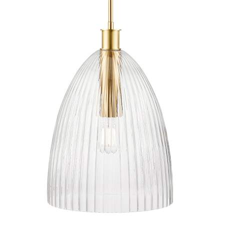 Bellevue 14" Wide Pendant with Clear Pleated Glass Shade Natural Brass