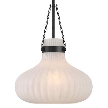 Bellevue 15" Wide Pendant with Ribbed Strié Glass Shade Matte Black