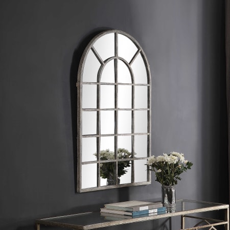 Bellevue 30-1/8" W x 44" H Arched Framed Bathroom Mirror Antique Rustic Gray