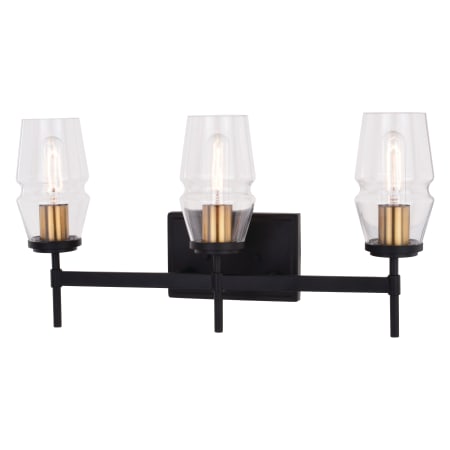 Bellevue Cheryl 3 Light 22" Wide Bathroom Vanity Light with Clear Glass Shades Matte Black / Brushed Brass
