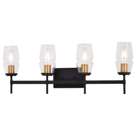Bellevue Cheryl 4 Light 30" Wide Bathroom Vanity Light with Clear Glass Shades Matte Black / Brushed Brass