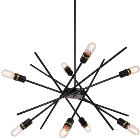 Bellevue Stallion 8 Light 30" Wide Abstract Sputnik Chandelier Black / Satin Brass