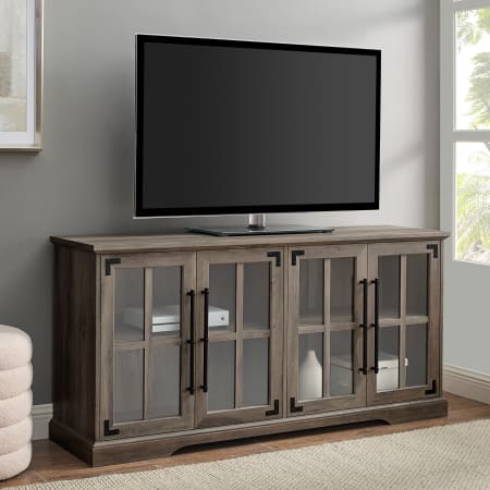 Bellevue Abigail 58" Wide Modern Farmhouse TV Stand Media Cabinet with Window Style Doors and Rustic Hardware Gray Wash