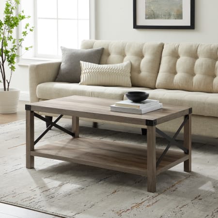Bellevue Paxton 40" Wide Rustic X Barn Side Coffee Table Gray Wash / Black