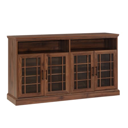 Bellevue 58" Wide 4 Door Country High Boy TV Stand Media Cabinet with Farmhouse Window Pane Doors Dark Walnut