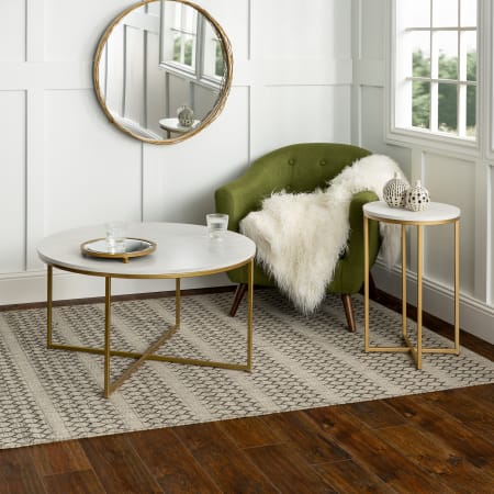 Bellevue Valerie 2 Piece Metal Framed Living Room Contemporary Table Set White / Gold