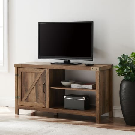 Bellevue Rustic Farmhouse 44" X 16" TV Stand Cabinet with Barn Door Rustic Oak