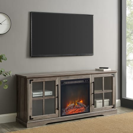 Bellevue Abigail 60" Traditional 2 Door TV Stand Cabinet Console with Electric Fireplace Insert Gray Wash