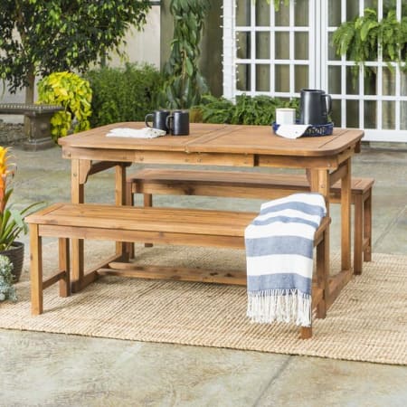 Bellevue 3 Piece Solid Acacia Outdoor Picnic Style Dining Set with Extendable Table and (2) Benches Acacia
