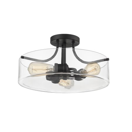 Bellevue Harrison 3 Light 15" Wide Semi-Flush Drum Ceiling Fixture Matte Black
