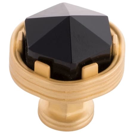 Belwith Keeler Chrysalis 1-3/16 Inch Modern Glam Cut Glass Geometric Cabinet Knob / Drawer Knob with Wire Wrap Inspired Accent Brushed Golden Brass With Opaque Black Glass