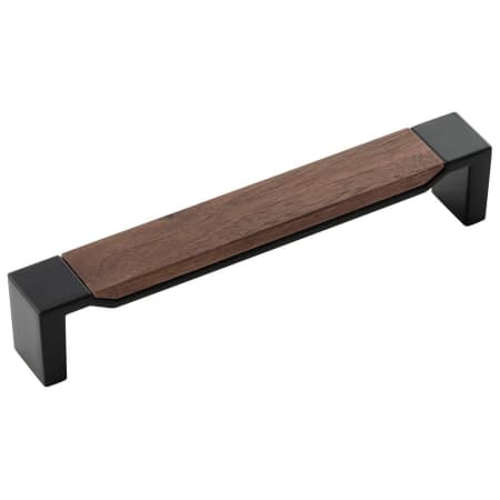 Belwith Keeler Fuse 6-5/16 Inch (160 mm) Center to Center Wood Inlay Cabinet Handle / Drawer Pull Matte Black With Walnut