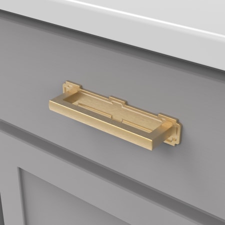 Belwith Keeler Coventry 5-1/16" Center to Center Romanesque Cabinet Handle Backplate Brushed Golden Brass
