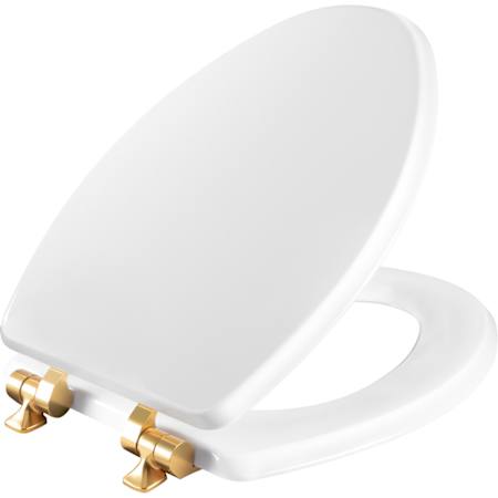 Bemis Benton Elongated Toilet Seat and Lid White / Brushed Gold