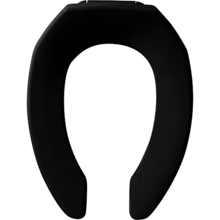 Bemis Elongated Open-Front Less Cover Commercial Plastic Toilet Seat with Stay·Tite Commercial Fastening System Self-Sustaining Check Hinge Black