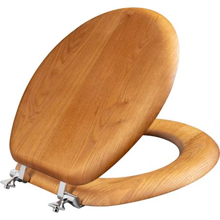 Bemis Natural Reflections Round Wood Veneer Closed-Front Toilet Seat Natural Oak