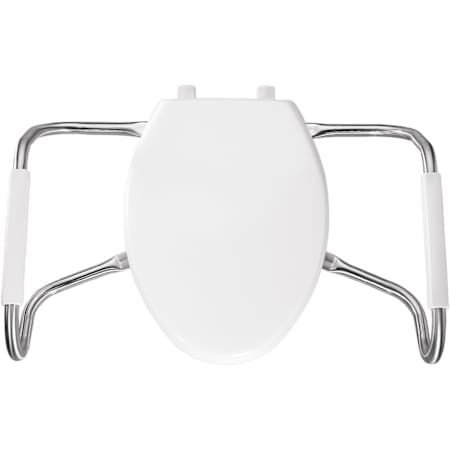 Bemis Medic-Aid&reg; Elongated Open Front Plastic Toilet Seat with Cover with STA-TITE&reg;, DuraGuard&reg; and Stainless Steel Safety Side Arms White