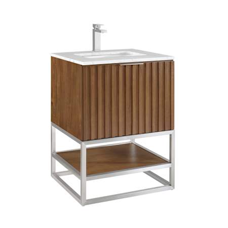 BEMMA Terra 24" Free Standing Single Basin Vanity Set with Cabinet and Vanity Top Walnut / Carrara Marble Top / Brushed Nickel Hardware