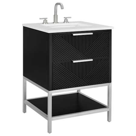 BEMMA Diamond 24" Free Standing Single Basin Vanity Set with Cabinet and Vanity Top Charcoal Black / White Quartz Top / Brushed Nickel Hardware