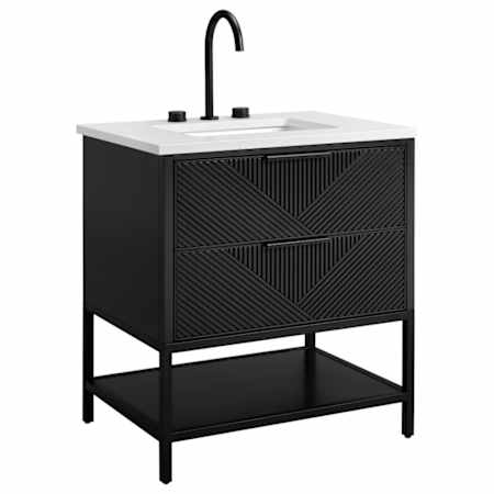 BEMMA Diamond 30" Free Standing Single Basin Vanity Set with Cabinet and Vanity Top Charcoal Black / Calacatta Quartz Top / Matte Black Hardware