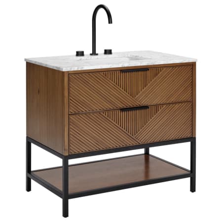 BEMMA Diamond 36" Free Standing Single Basin Vanity Set with Cabinet and Vanity Top Walnut / Carrara Marble Top / Matte Black Hardware