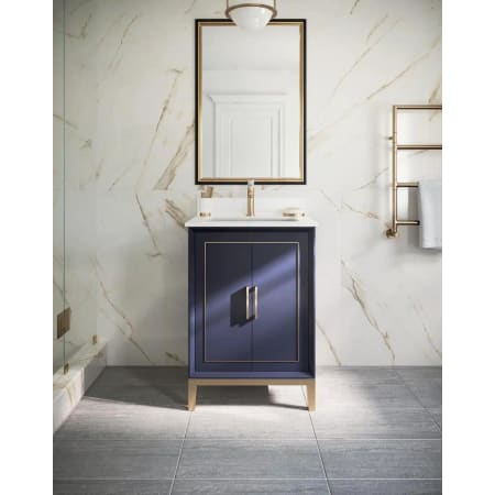 BEMMA Gracie 24" Free Standing Single Basin Vanity Set with Cabinet and Vanity Top Pacific Blue / White Quartz Top / Satin Brass Hardware