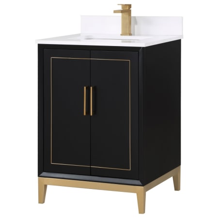 BEMMA Gracie 24" Free Standing Single Basin Vanity Set with Cabinet and Quartz Vanity Top Midnight Black / Calacatta Quartz Top / Satin Brass Hardware