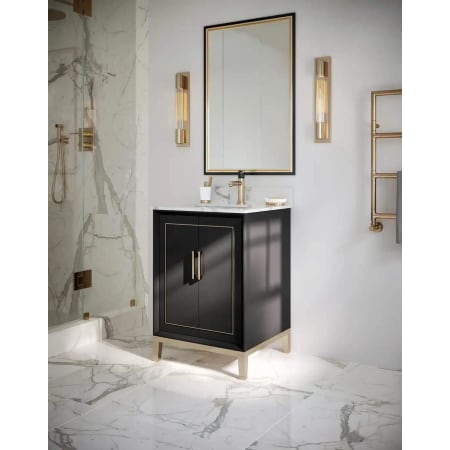BEMMA Gracie 24" Free Standing Single Basin Vanity Set with Cabinet and Vanity Top Midnight Black / Carrara Marble Top / Satin Brass Hardware