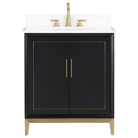 BEMMA Gracie 30" Free Standing Single Basin Vanity Set with Cabinet and Vanity Top Midnight Black / Calacatta Quartz Top / Satin Brass Hardware