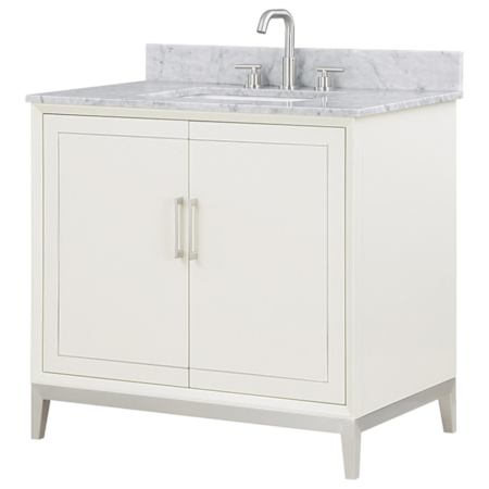 BEMMA Gracie 36" Free Standing Single Basin Vanity Set with Cabinet and Vanity Top Satin White / Carrara Marble Top / Brushed Nickel Hardware