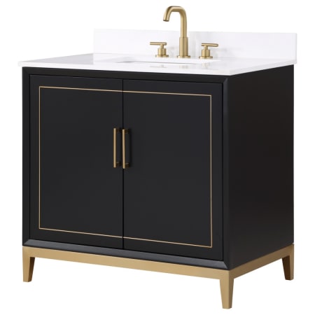 BEMMA Gracie 36" Free Standing Single Basin Vanity Set with Cabinet and Vanity Top Midnight Black / Calacatta Quartz Top / Satin Brass Hardware