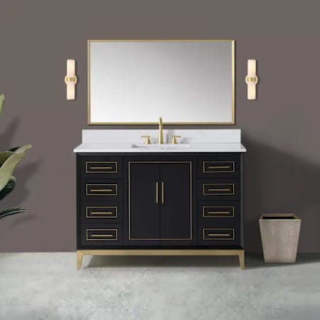 BEMMA Gracie 48" Free Standing Single Basin Vanity Set with Cabinet and Vanity Top Midnight Black / White Quartz Top / Satin Brass Hardware