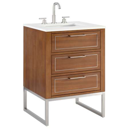 BEMMA Markham 24" Free Standing Single Basin Vanity Set with Cabinet and Vanity Top Walnut / White Quartz Top / Brushed Nickel Hardware
