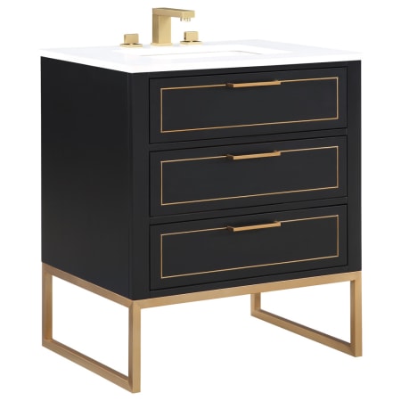 BEMMA Markham 30" Free Standing Single Basin Vanity Set with Cabinet and Vanity Top Midnight Black / Calacatta Quartz Top / Satin Brass Hardware